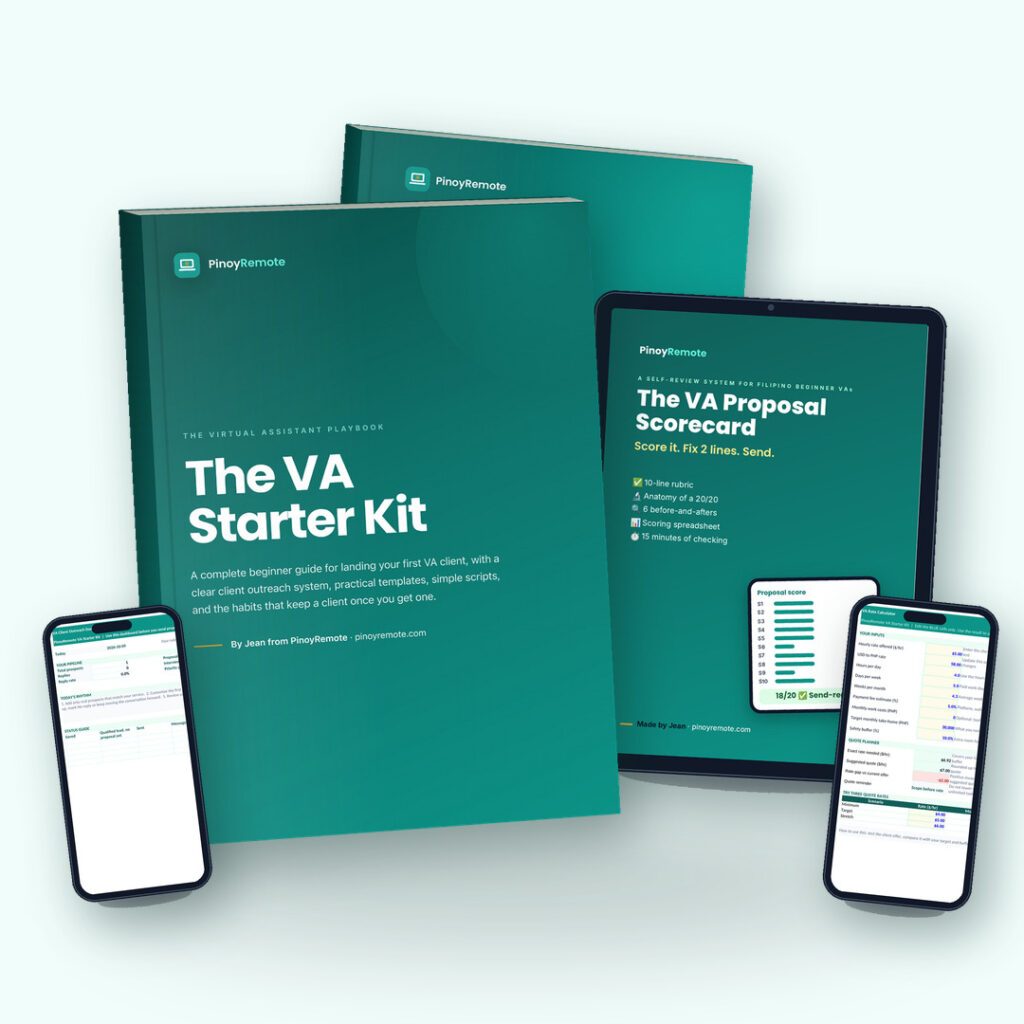VA Starter Kit and Proposal Scorecard covers on a notebook, a tablet and two phones