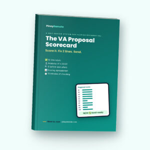 VA Proposal Scorecard cover shown as a book with a sample proposal score of 18 out of 20