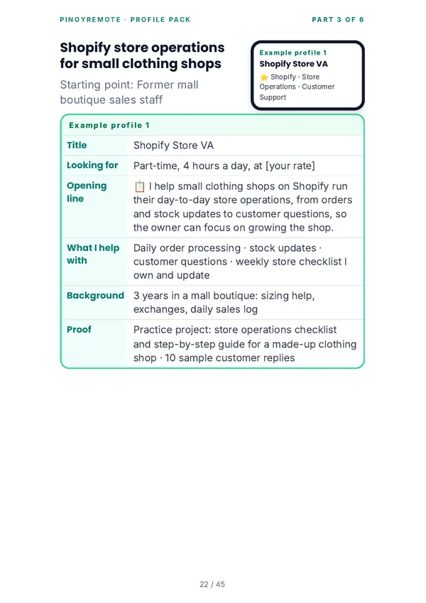 Example profile: Shopify Store VA, Page 22