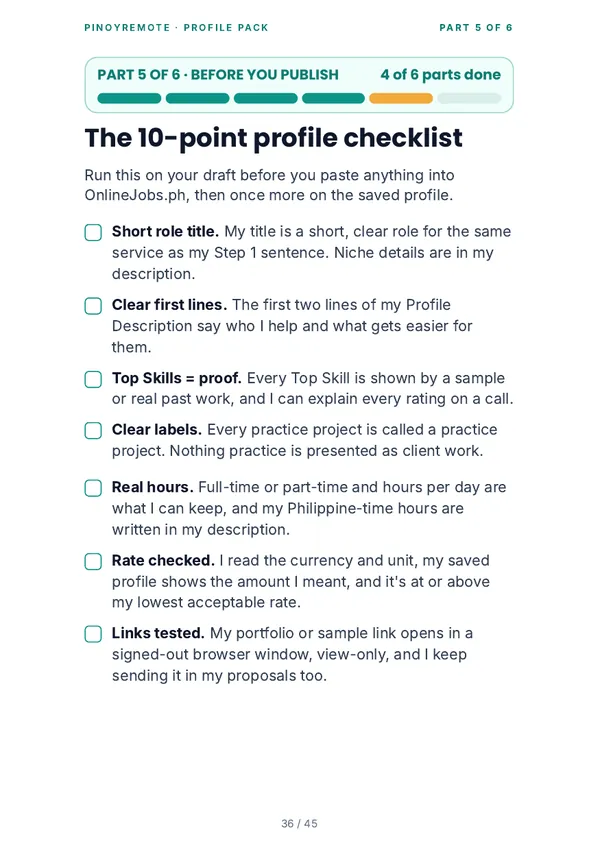 The 10-point profile checklist, Page 36